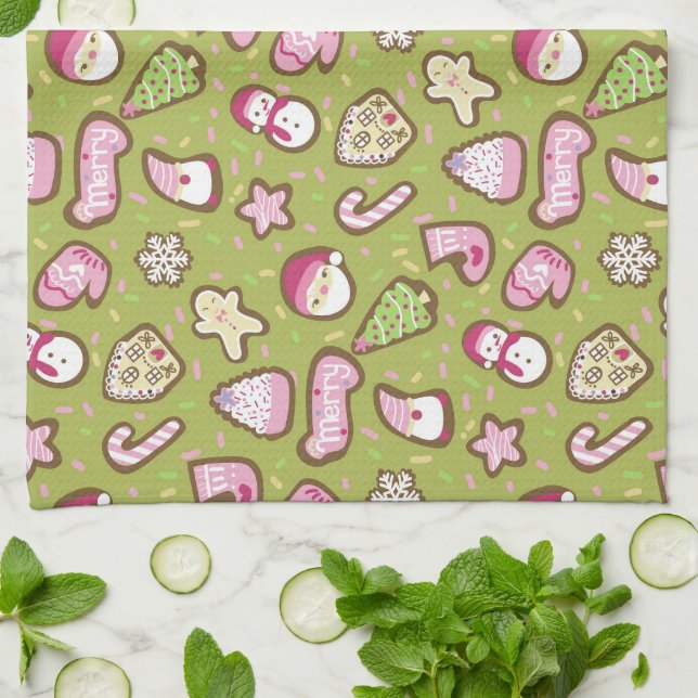Linge De Cuisine Cookies Vert Noël (Plié)