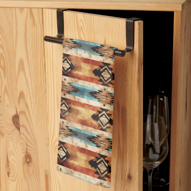 Linge De Cuisine Cool Aztec Western faux bois carrelé motif (Pliage en tiers)