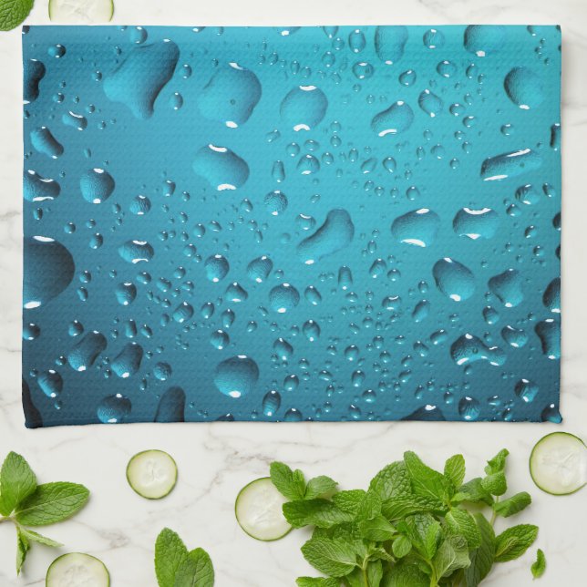 Linge De Cuisine Cool Bleu gouttes d'eau (Plié)