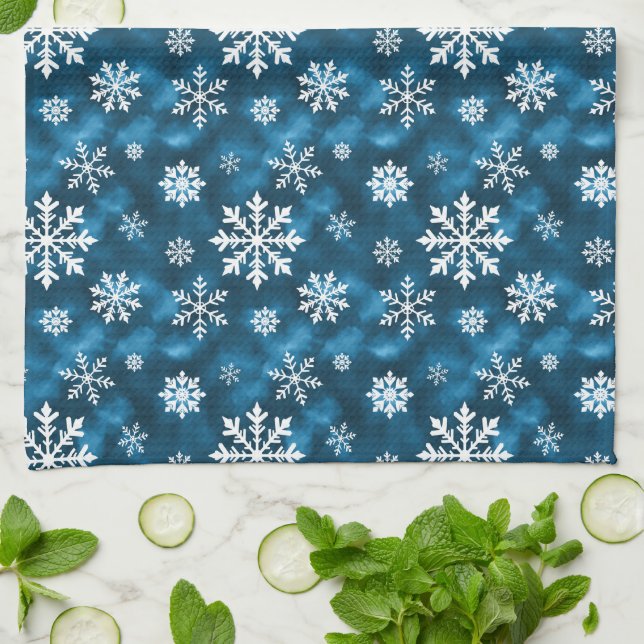 Linge De Cuisine Cool Blue With White Snowflake Pattern Winter (Plié)