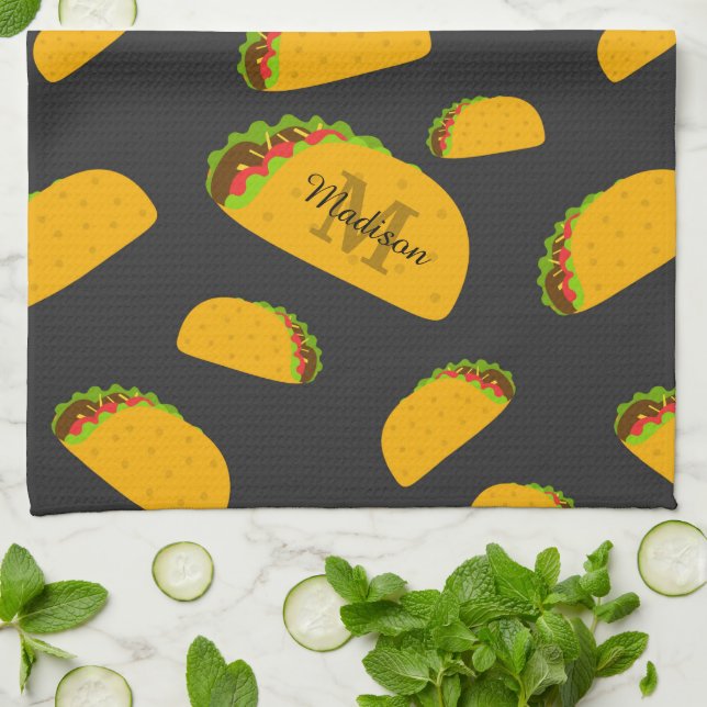 Linge De Cuisine Cool et amusant yummy taco motif Monogramme (Plié)