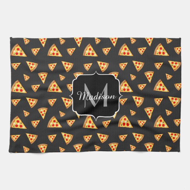 Linge De Cuisine Cool et amusante pizza tranches motif Monogram (Horizontal)