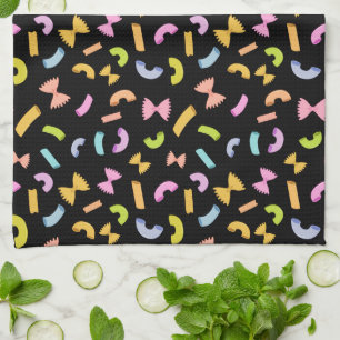 Linge De Cuisine Cool fun pâtes macaroni coloré motif sur Black