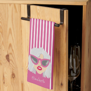 Linge De Cuisine Cool Grey Haired Woman Rose Nom personnalisé