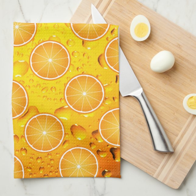 Linge De Cuisine Cool Juicy Orange tranches motif sur Eau gouttes (Quart Plié)