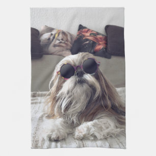 Linge De Cuisine Cool Shih Tzu cheveux longs Lunettes de soleil vin