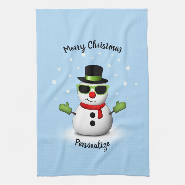 Linge De Cuisine Cool Snowman Adorable Smirk Noël Personnaliser (Vertical)