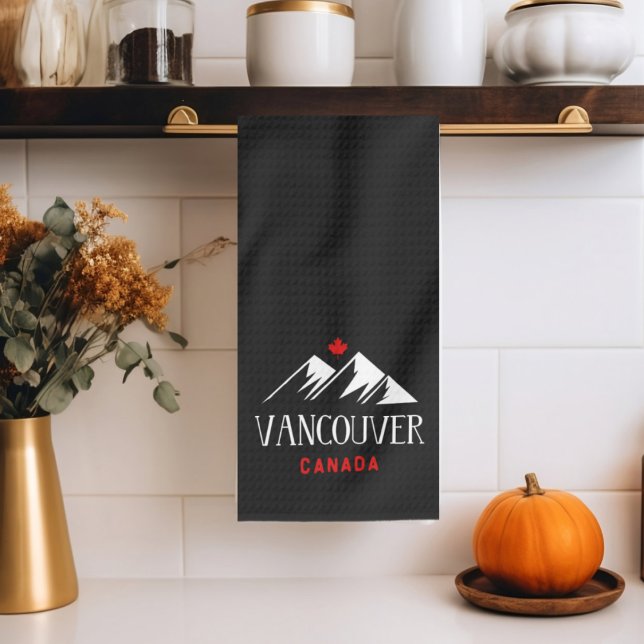 Linge De Cuisine Cool Vancouver Canada Mountains Maple Leaf Dark (Créateur téléchargé)