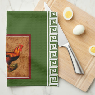 Linge De Cuisine Coq de campagne élégant et clé grecque