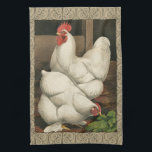 Linge De Cuisine Coq & Hen à l'extérieur Hen House avec frontière b<br><div class="desc">Un imprimé d'art rustique présentant un coq vigoureux et une poule dans une maison de poules. La bordure foncée ecru est motif est constituée d'éléments en spirale. Ce tirage serait un grand ajout à une décoration de maison de campagne rurale.</div>