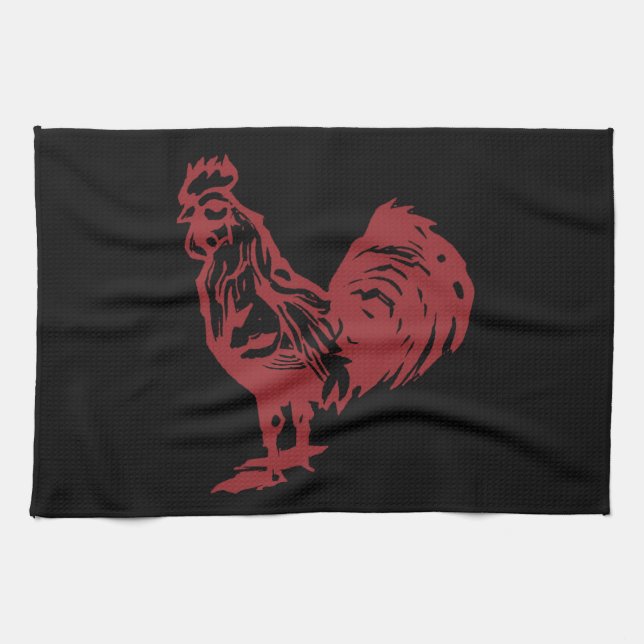Linge De Cuisine Coq Rouge de style typographie (Horizontal)