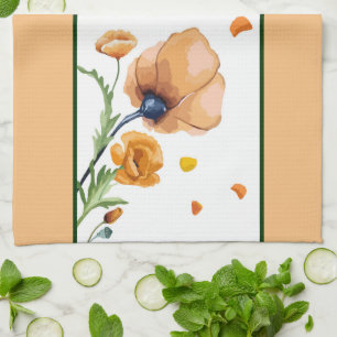 Linge De Cuisine Coquelicot aquarelle orange 