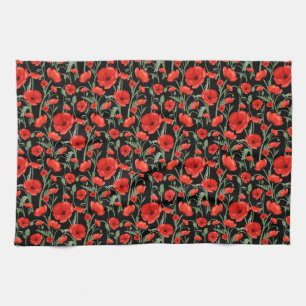 Linge De Cuisine Coquelicot rouge