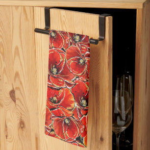 Linge De Cuisine Coquelicots commémoratifs élégants rouges et dorés