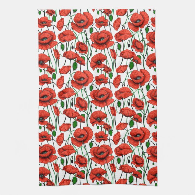 Linge De Cuisine Coquelicots rouges dans un champ sur fond blanc (Vertical)