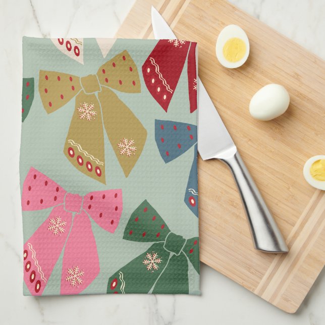 Linge De Cuisine Coquette des vaches de Noël rétro (Quart Plié)