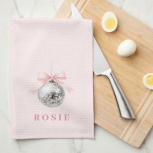 Linge De Cuisine Coquette personnalisée Disco Ball rose ruban