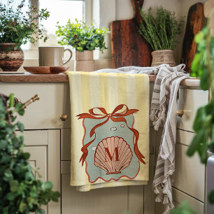 Linge De Cuisine Coquillage côtier Rétro Monogramme Personnalisé