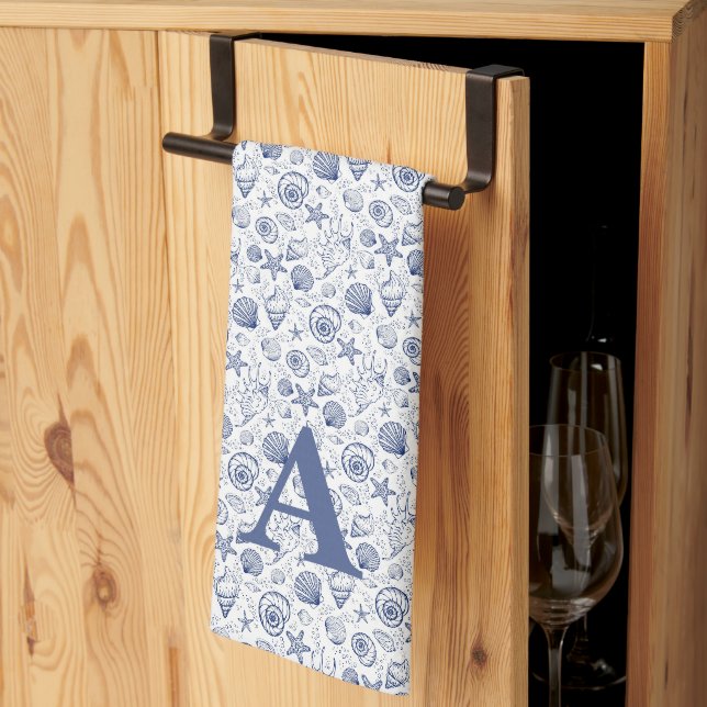 Linge De Cuisine Coquillage Étoile de Mer Monogramme Marin (Pliage en tiers)