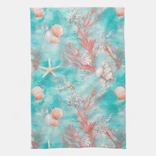 Linge De Cuisine Coquillages et Motif de Vagues Océaniques (15)