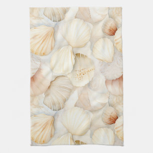Linge De Cuisine Coquilles de Mer Crème Sable Plage d'Ivoire