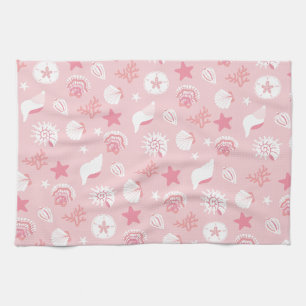 Linge De Cuisine Coquilles de mer roses pastel et motif sans coutur