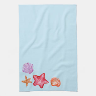 Linge De Cuisine Coquilles et étoile de mer aquarelle Cuisine Servi