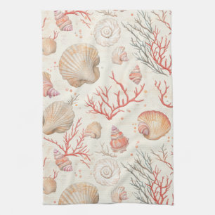 Linge De Cuisine Coquilles Marines Élégantes & Branche de Corail