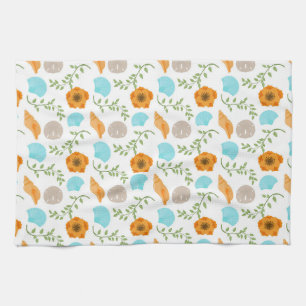Linge De Cuisine Coquilles Marines Fleur Orange