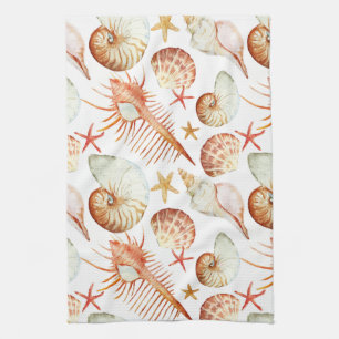 Linge De Cuisine Corail Avec Coquillages Et Crabes Motif