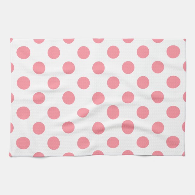Linge De Cuisine Corail et pois blancs (Horizontal)