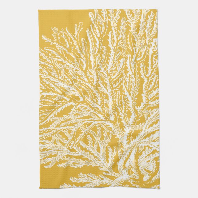Linge De Cuisine Corail jaune et blanc (Vertical)