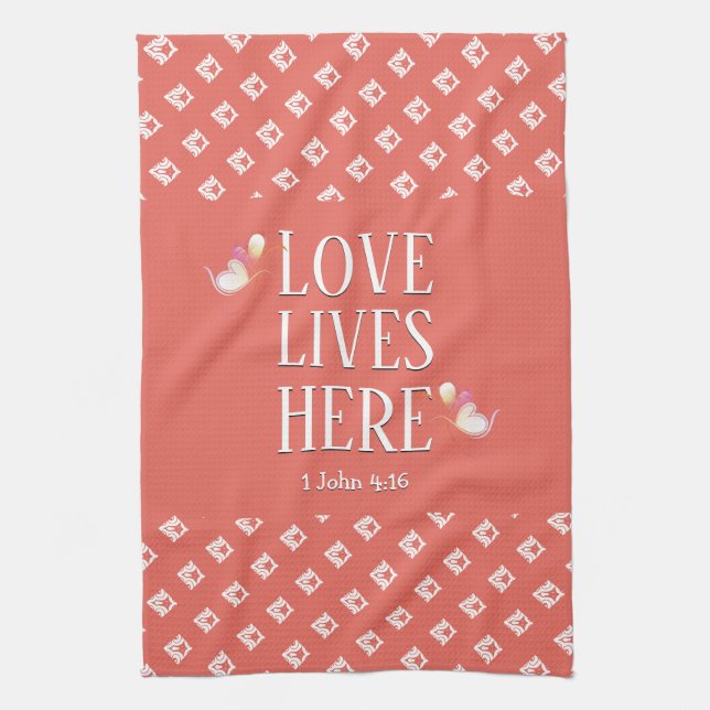 Linge De Cuisine Corail | LOVE LIVES ICI | Personnalisable (Vertical)