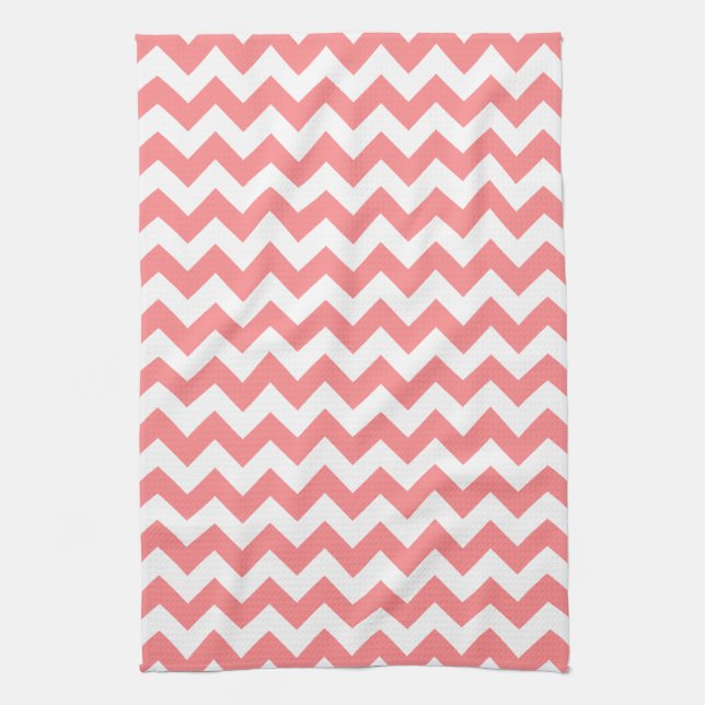 Linge De Cuisine Corail moderne et Motif blanc Chevron Zigzag (Vertical)