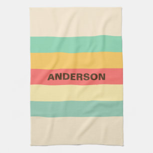 Linge De Cuisine Corail personnalisé Turquoise Yellow Beige rayures