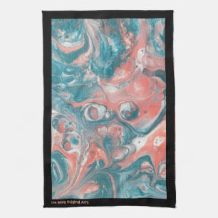 Linge De Cuisine Corail turquoise Abstrait Noir Acrylique originale