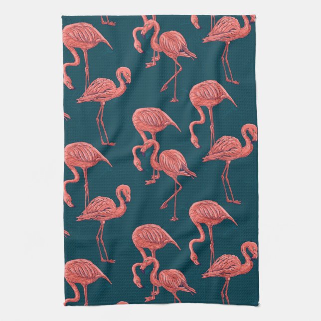Linge De Cuisine Corail vivant modèle flamingo (Vertical)