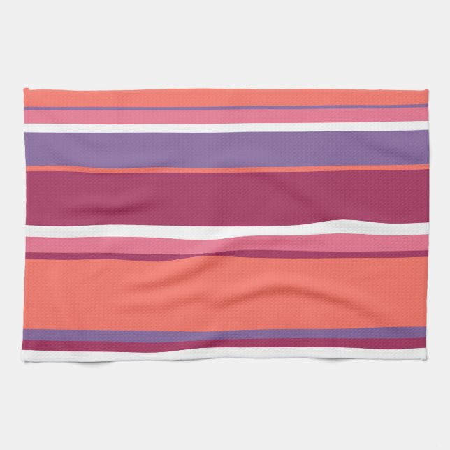 Linge De Cuisine Corail vivant, rouge et violet (Horizontal)
