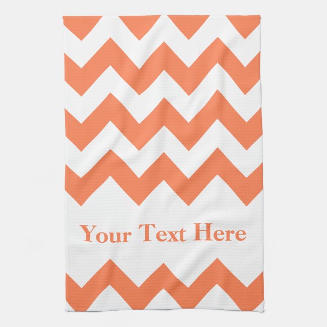 Linge De Cuisine Coral Bold Chevron avec texte personnalisable (Vertical)