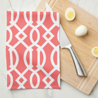 Linge De Cuisine Coral Modern Trellis Motif