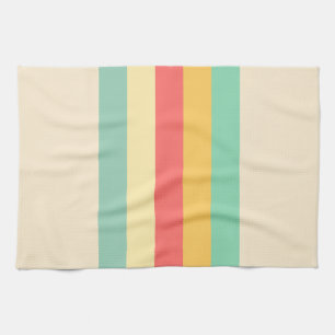 Linge De Cuisine Coral Turquoise Yellow Beige rayures