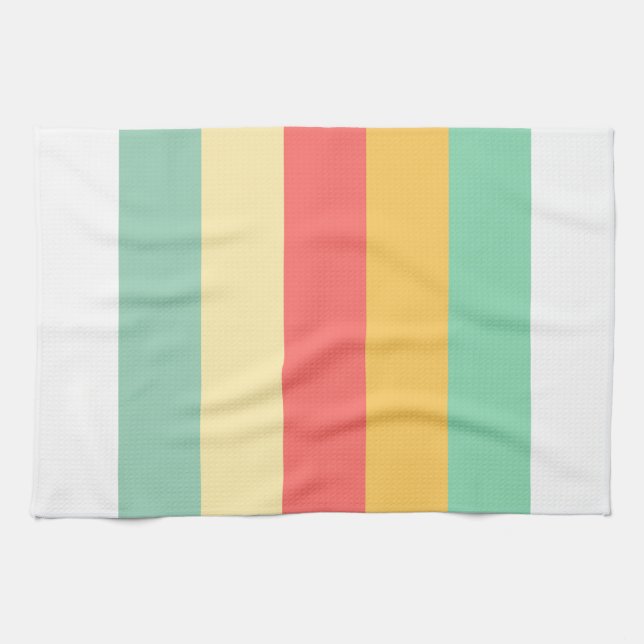 Linge De Cuisine Coral Turquoise Yellow Stripes (Horizontal)