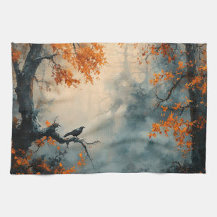 Linge De Cuisine Corbeau à Misty Forêt d'automne
