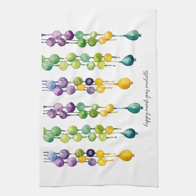 Linge De Cuisine Cordes de perles Mardi Gras en Aquarelle (Vertical)
