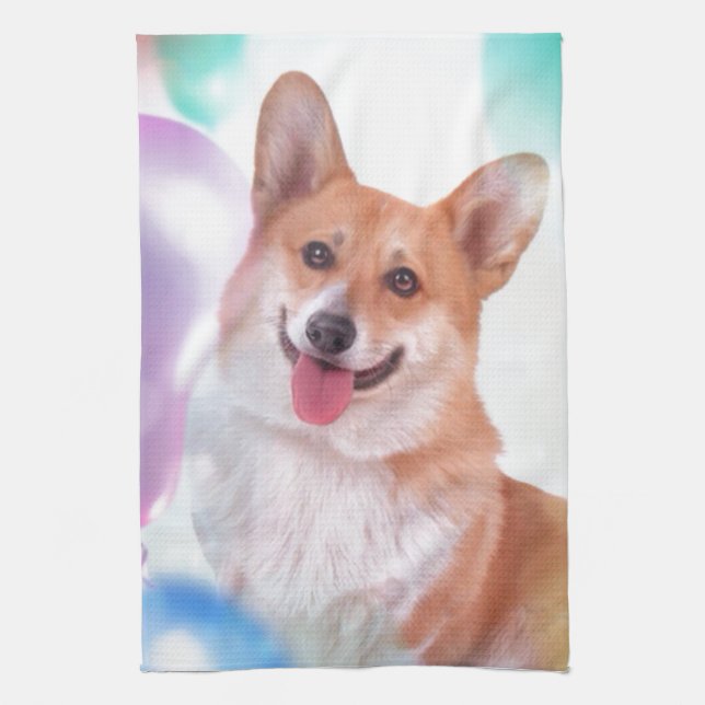 Linge De Cuisine Corgi de sourire avec des ballons (Vertical)