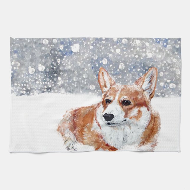 Linge De Cuisine Corgi d'hiver (Horizontal)