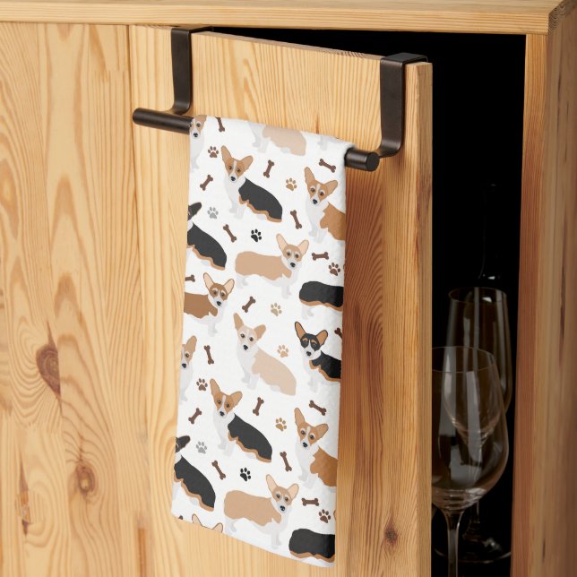 Linge De Cuisine Corgi Dog Paws and Bones Kitchen Towel (Pliage en tiers)