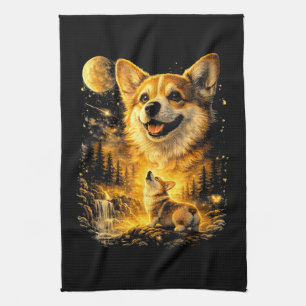 Linge De Cuisine corgi drôle hurlant à la lune