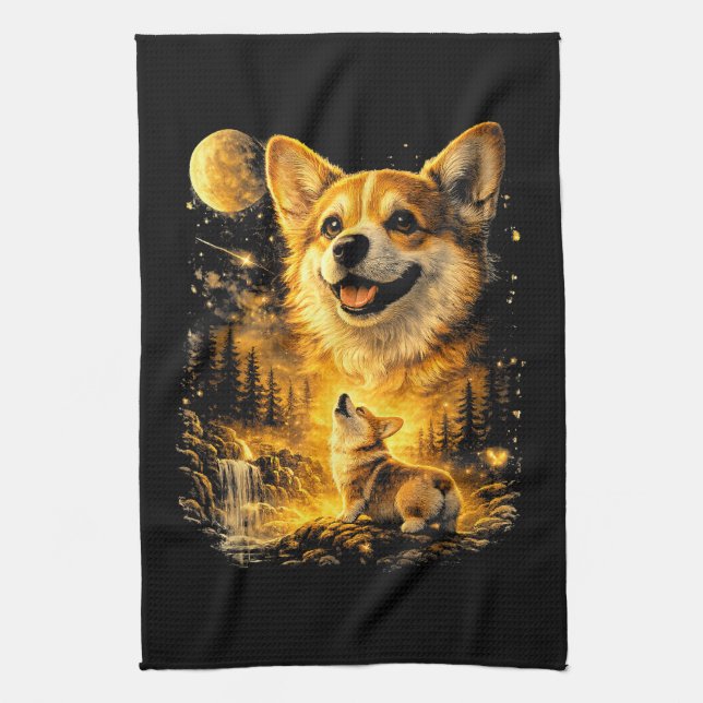 Linge De Cuisine corgi drôle hurlant à la lune (Vertical)