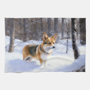 Linge De Cuisine Corgi Noël sous la neige
